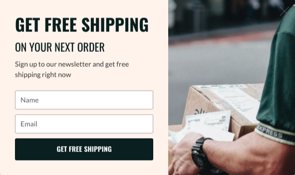 A website popup offering free shipping